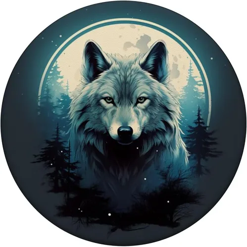 Vista 3 de lobo místico en el bosque en la luna llena PopSockets Standard PopGrip