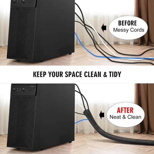 Vista 5 de Malla protectora de cable de 10 pies y 1/2 pulgada, funda dividida para cable de alimentación, USB, audio, cable para TV y computadora, protector