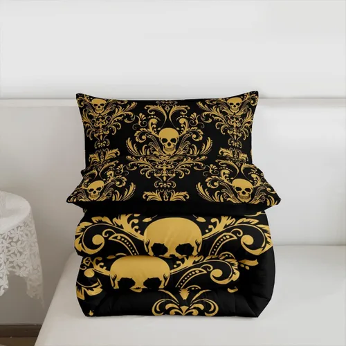 Vista 7 de Erosebridal Juego de ropa de cama damascada gótica para adultos, juego de edredón victoriano antiguo, edredón floral vintage gótico con diseño