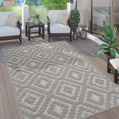 Vista 30 de Paco Home Alfombra para interiores y exteriores con patrón geométrico enrejado en antracita, tamaño: 2' x 3'3