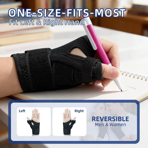 Vista 6 de Soporte de férula para pulgar para artritis y túnel carpiano, inmovilizador ajustable para dedo gatillo, tendinitis, alivio del dolor de esguince