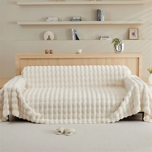 Vista 5 de Funda para sofá, funda lavable de una pieza para sofá, funda de cojín gruesa de felpa de conejo para invierno, funda protectora de muebles, camello