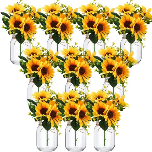 Vista 7 de XunYee Juego de 10 centros de mesa con tarro de albañil de flores, jarrones decorativos para fiestas de compromiso, despedidas de soltera, centros