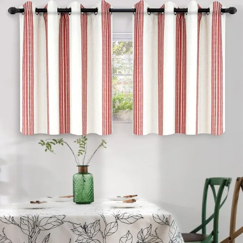 Vista 71 de DriftAway Chris Linen - Cortinas opacas con capa térmica y reductora de sonido, 63 pulgadas de largo para dormitorio, cortinas estampadas a rayas