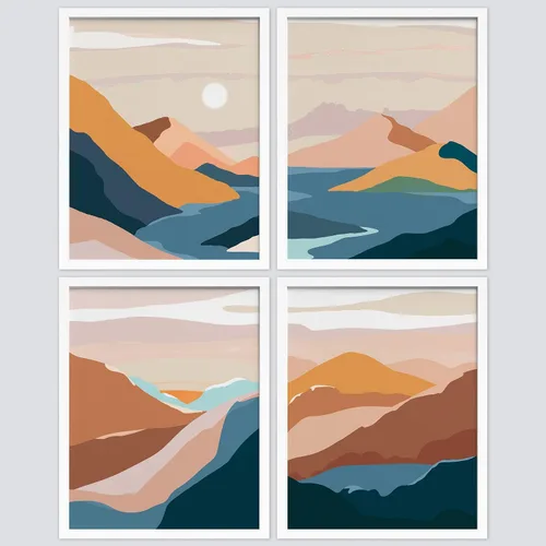 Vista 108 de SIGNWIN Marco de arte de pared de jirafa de safari africano, juego de 4 impresiones coloridas de paisaje, decoración de pared de naturaleza