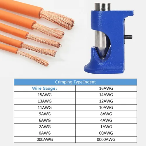 Vista 2 de Herramienta engarzadora de martillo, crimpadora de martillo sólido para batería y cables de soldadura, calibre de cable de 16 AWG a 4/0 (azul)