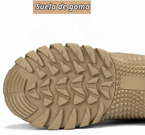 Vista 6 de Kervaky Botas tácticas para hombre, cremallera lateral, fáciles de llevar, al aire libre, trabajo, botas militares, botas tácticas para hombres Beige