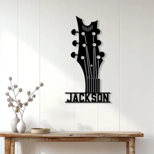 Vista 3 de Letrero de metal personalizado para guitarra, decoración de pared con nombre personalizado para porche, patio, valla, estudio o dormitorio, regalo