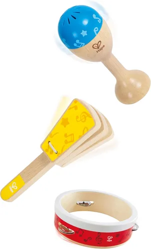 Vista 7 de Hape Juego de percusión junior Juego de instrumentos de percusión de madera de 3 piezas para niños pequeños, E0615