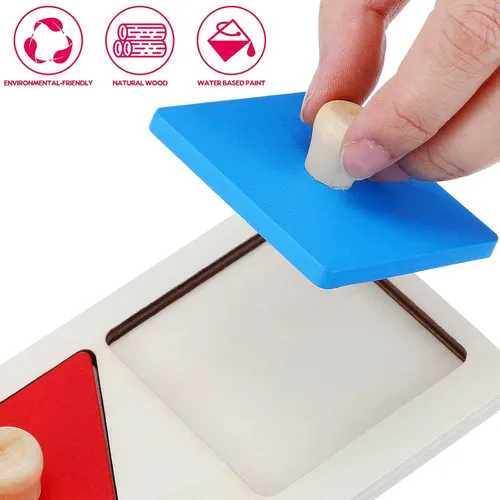 Vista 5 de Rompecabezas de clavijas de madera con forma de madera Montessori, panel geométrico de madera, tablero de perilla de madera, rompecabezas