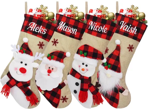 Vista 10 de Medias de Navidad personalizadas, 18 medias de Navidad grandes y coloridas para niños, medias grandes de piel sintética personalizadas, medias