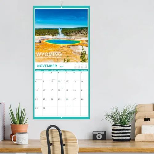 Vista 2 de Calendario 2026, calendario mensual de pared cuadrado 2026 con papel grueso, enero 2026 a diciembre 2026, 12 x 24 pulgadas (abierto), calendario