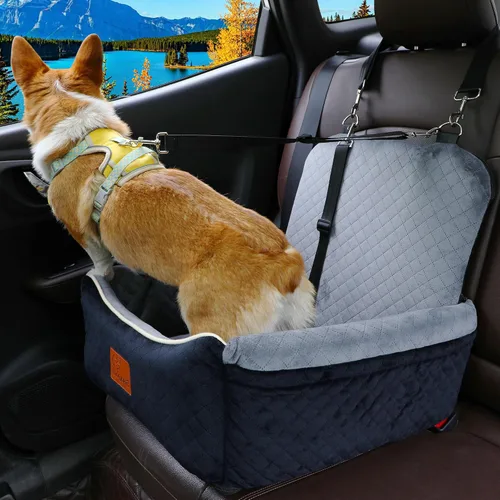 Vista 6 de Cama de Asiento de Automóvil para Perros 2 en 1 para Perros Pequeños/Medianos de hasta 35 libras, Correas de Seguridad Ajustables, Espuma