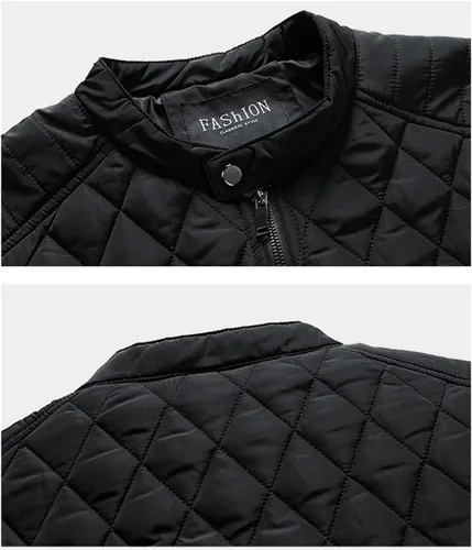 Vista 2 de Flygo Chaqueta bomber para hombre, abrigo acolchado de diamante cálido con bolsillos con cremallera