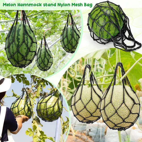 Vista 6 de Nuenen Hamaca de melón de red de sandía, 12 unidades, soporte para plantas y jardín, soporte de calabaza, bolsa colgante protege sandías, melón