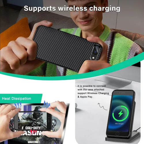 Vista 7 de ONES Funda delgada para iPhone 8 Plus / 7 Plus, cubierta de patrón de fibra de carbono, funda protectora a prueba de golpes con diseño minimalista