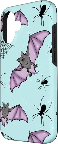 Vista 2 de iPhone 16 lindo vampiro murciélago decoración de Halloween para niñas púrpura y menta caso