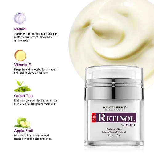 Vista 5 de Neutriherbs Crema de retinol para cara, hidratante facial de noche rica en vitamina A, reduce las líneas finas y suaviza las arrugas, cuidado