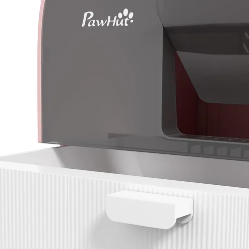 Vista 8 de PawHut Caja de arena para gatos con tapa, caja de arena cubierta para gatos de interior con bandeja, pala, alfombra, filtro, 17" x 17" x 18.5", rosa