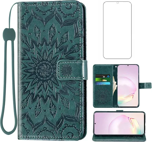 Vista 11 de Funda para teléfono Samsung Galaxy Note 20 Ultra Glaxay Note20 Plus 5G con protector de pantalla de vidrio templado, funda delgada de cuero con Oro