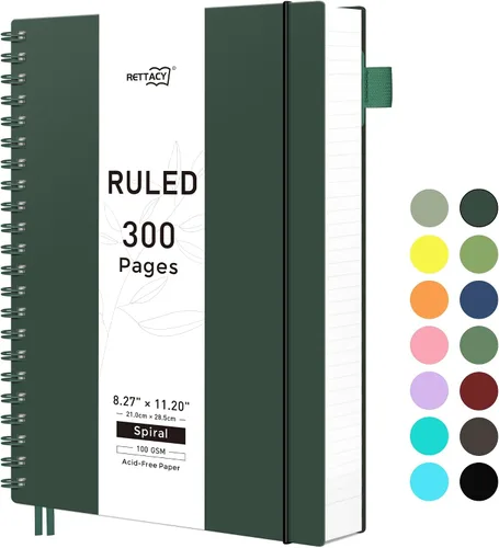 Vista 16 de RETTACY - Cuaderno en espiral grande A4, 300 páginas rayadas, 8.2 x 11.2 pulgadas, para escuela, trabajo, escritura, papel grueso de 3.53 oz/m²