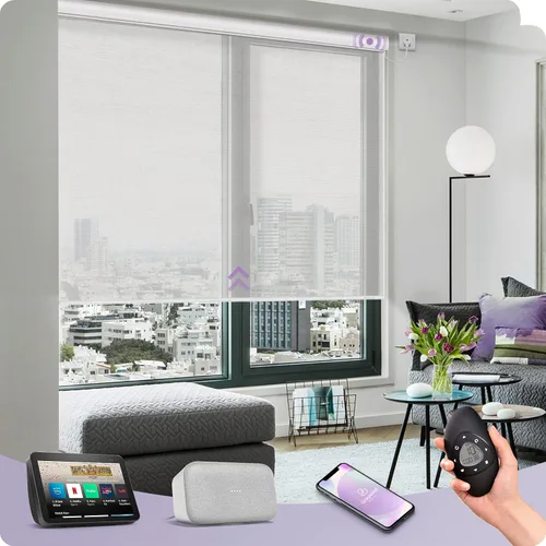 Vista 24 de Graywind Persianas enrollables inteligentes acopladas compatibles con Alexa Google, tamaño personalizado extra grande, persianas motorizadas