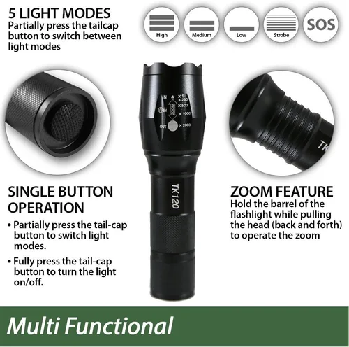 Vista 4 de EcoGear FX TK120 - Linterna LED pequeña, 5 modos de luz, zoom ajustable (1 paquete)