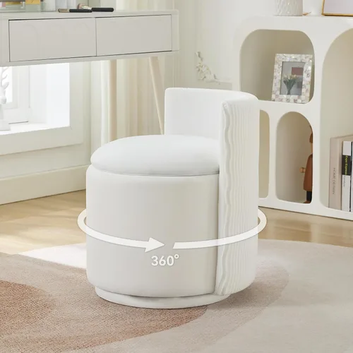 Vista 10 de WUTUTUEE Silla grande de terciopelo con almacenamiento, silla de maquillaje giratoria de 360° con respaldo ondulado, taburete pequeño sin montaje