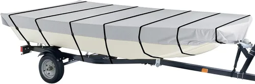 Vista 9 de iCOVER Cubierta para lancha Jon de 12 pies, cubierta impermeable de poliéster de grado marino resistente a los rayos UV, cubierta de amarre