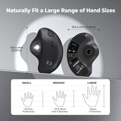 Vista 6 de seenda Ratón inalámbrico ergonómico de Trackball - Ratón Bluetooth Rollerball recargable, conexión de 3 dispositivos (Bluetooth/USB), mouse