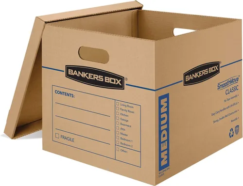 Vista 2 de Bankers Box Caja de mudanza clásica mediana de 20 unidades, asas reforzadas, montaje sin cinta, caja con tapa, 19 x 14.5 x 15.5 pulgadas (8817202)