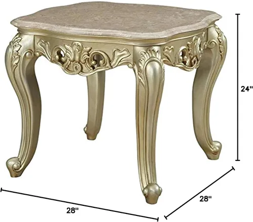 Vista 2 de Acme Mesa auxiliar cuadrada clásica de 28 pulgadas, mesa auxiliar con parte superior de mármol y patas de madera para sala de estar, dormitorio