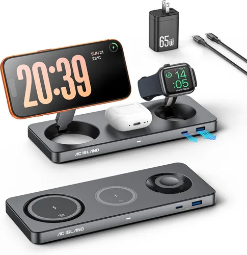 Vista 10 de AC ISLAND - Cargador inalámbrico 5 en 1 para MagSafe, soporte magnético Estación de carga de viaje Qi2.2 para iPhone 17-12 y Air Series, Apple Negro