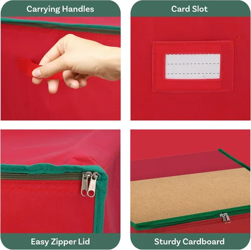 Vista 4 de Caja para guardar adornos navideños, con separadores, de la marca Tiny Tim Totes (capacidad para 75 adornos)
