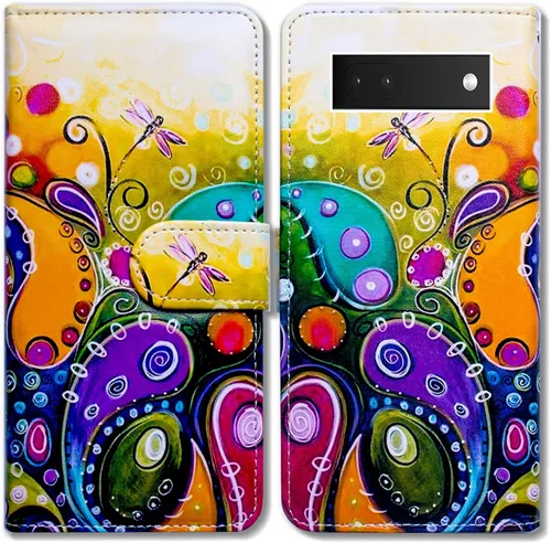 Vista 15 de Bcov Funda para Pixel 6a, diseño de pájaro negro de cuero verde con tapa para teléfono con ranura para tarjetas, soporte para Google Pixel 6a