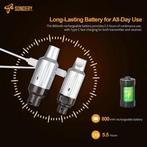 Vista 5 de Sondery Transmisor y receptor inalámbricos UHF XLR recargables 7 canales para micrófonos dinámicos de bobina móvil