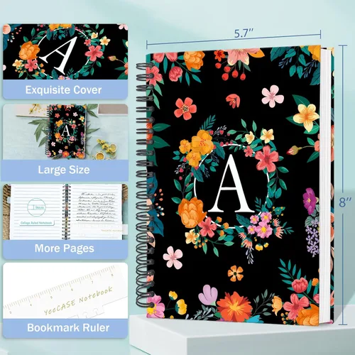 Vista 5 de Cuaderno en espiral de tapa dura de 5.7 x 8 pulgadas, 120 páginas para mujeres y hombres, cuadernos A5 con rayas universitarias, bonito diario