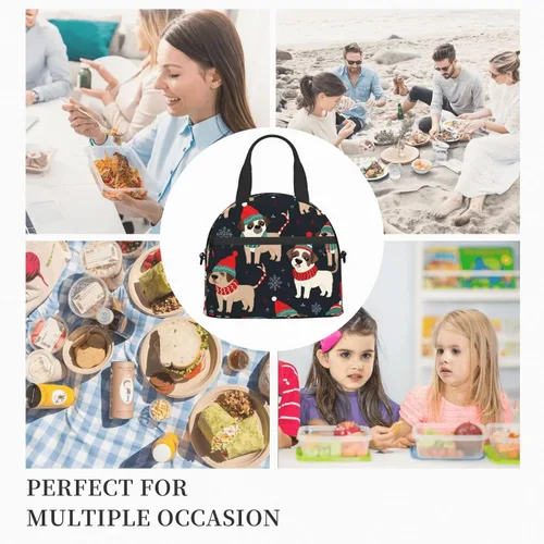 Vista 7 de Bolsa de almuerzo para perros con texto en inglés "Merry Christmas", bolsa de almuerzo impermeable para mujer