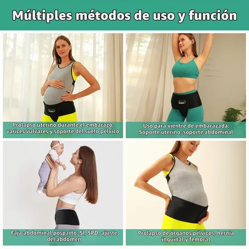 Vista 3 de Cinturón de embarazo y maternidad con banda de compresión para la ingle, para hernia, dolor de suelo pélvico, prolapso, banda para el vientre