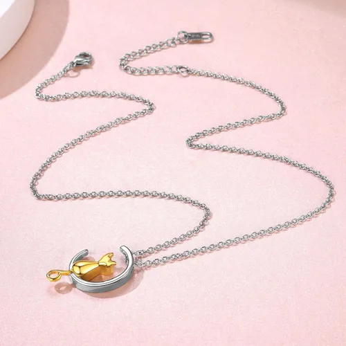 Vista 260 de FindChic Collares personalizados con urna para cenizas, barra vertical, gato, luna, reloj de arena, garra de perro, acero inoxidable, chapado en oro