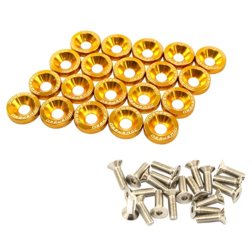 Vista 11 de JDMSPEED Kit de 20 Piezas de Arandelas de Guardabarros de Aluminio Billete CNC Cromado Neo para Vestir el Compartimento del Motor