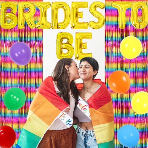 Vista 2 de Decoraciones de despedida de soltera lesbiana, globos de novias, decoraciones de despedida de soltera LGBTQ, decoraciones de compromiso de boda