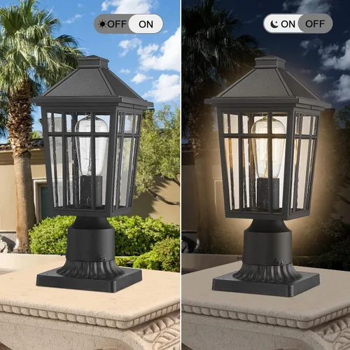 Vista 4 de Darkaway Lámpara de poste para exteriores, carcasa de aluminio impermeable con vidrio, iluminación de cubierta de poste de valla para jardín, patio