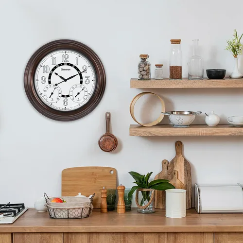 Vista 8 de Geevon Relojes iluminados para interiores y exteriores, impermeables, de 18 pulgadas, con sensor inteligente, reloj de pared grande con termómetro e