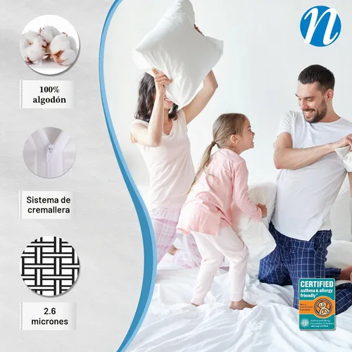 Vista 3 de National Allergy Premium Protector de almohada con cierre de 100% algodón - Tamaño estándar - Blanco - 300 hilos - Funda de almohada hipoalergénica