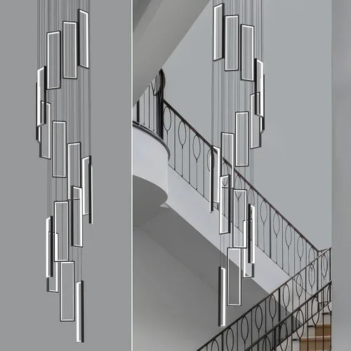 Vista 21 de Accesorio de Lámpara Colgante Moderna para Cocina Dorada 18W LED Lámpara Colgante 2 Anillos Candelabro Rectangular Iluminación Colgante para Isla