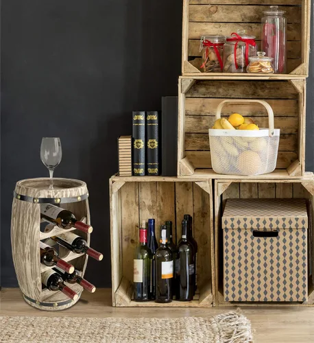 Vista 5 de Moderno Alexander - Soporte de vino de barril de madera independiente para 8 botellas de vino, soporte para botellas, soporte de suelo, estante