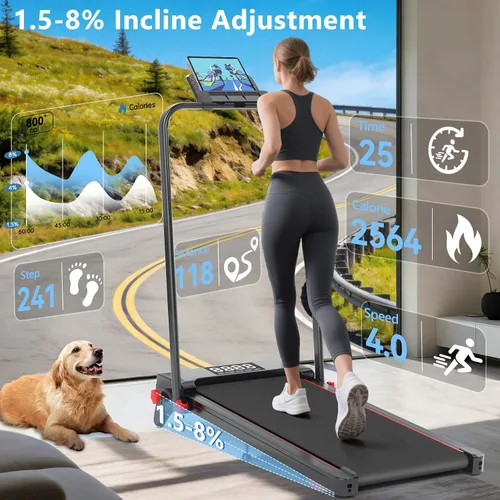 Vista 2 de Walking Pad with Handle Bar and Incline, 3 in 1 Under Desk Treadmill with Hiking Mode, 2.5HP Low Noise Walking Treadmill Pad with Remote