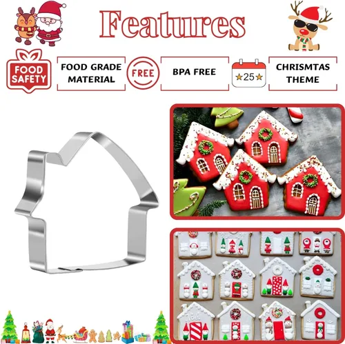 Vista 2 de Juego de 3 cortadores de galletas de jengibre, acero inoxidable, 8,9/6,6/2.0 in Three gingerbread house sizes, approx. 3.5/2.6/2.0 in, for dough