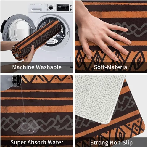 Vista 5 de Tapete de tela de barro africano con estampado tribal para puerta delantera, tapete de baño absorbente antideslizante para interiores, para entrada